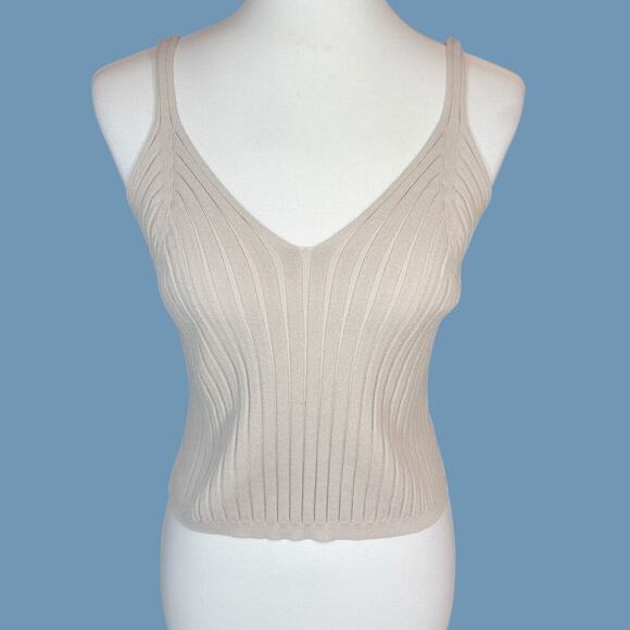 H&M Ribbed V Neck Tank Taupe Medium - Picture 9 of 11
